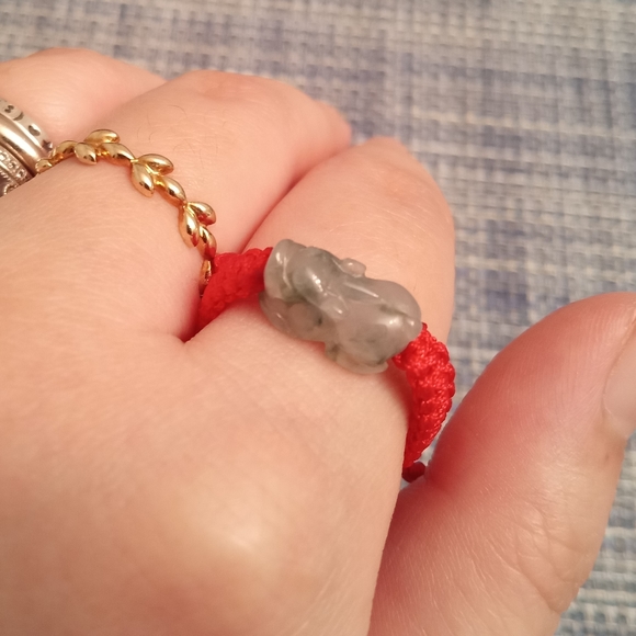 Certified Burmese Jadeite Pixiu Red String Ring - Picture 8 of 12